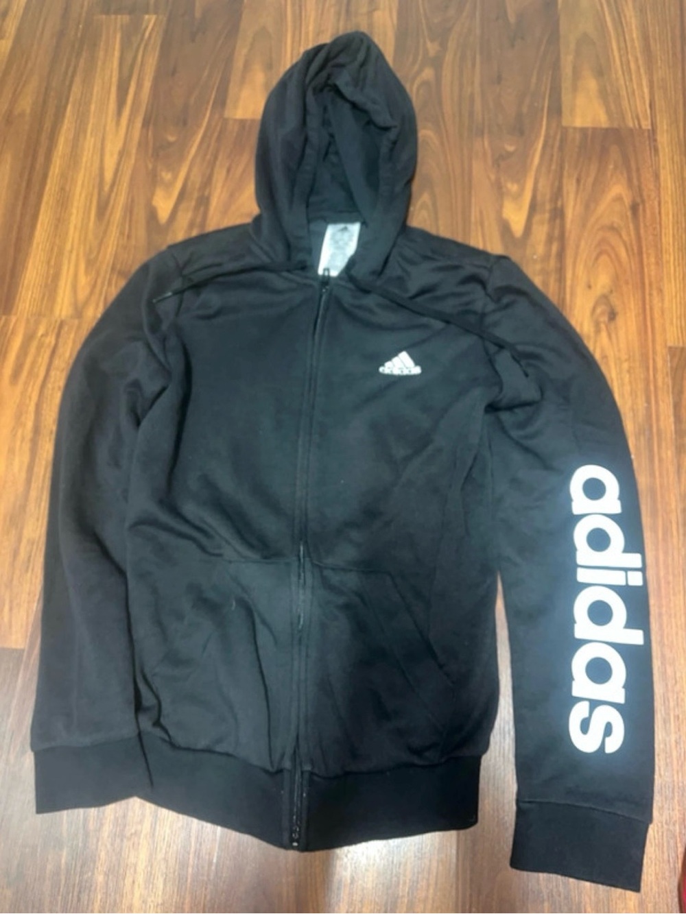 adidas Black Full-Zip Hoodie with White Sleeve Logo